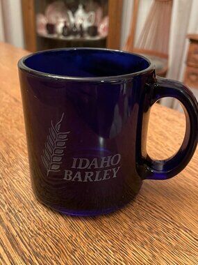 Vintage Cobalt Blue Idaho Barley Coffee Cup Mug made in USA 13 ounces
